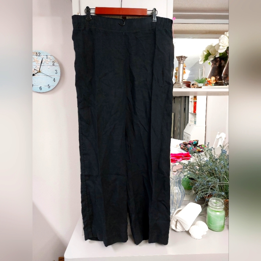 Lilly Pulitzer Black Wide-Leg Linen-Blend Trousers